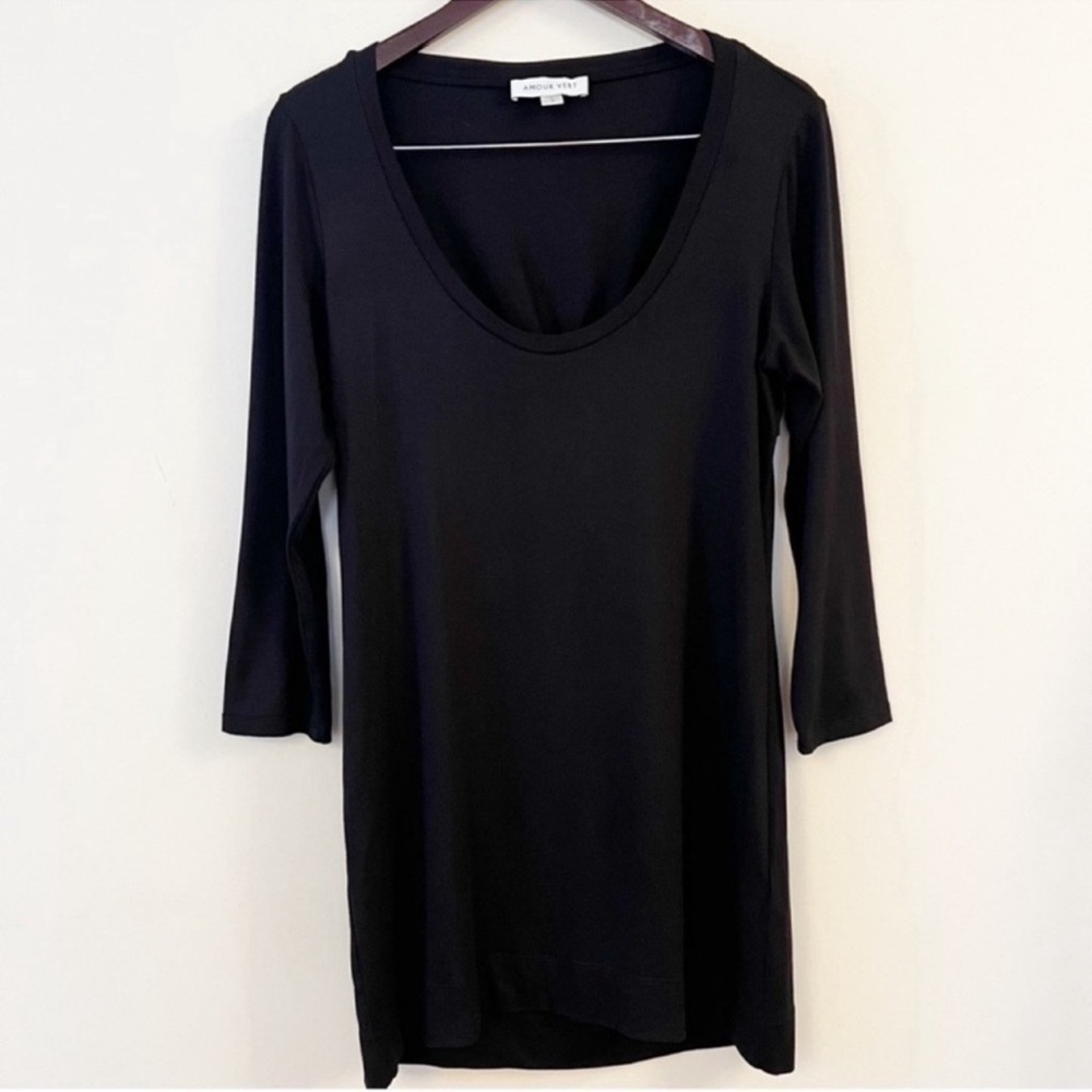 Amour Vert Black Long Sleeve Stretch Lightweight Open Back Shirt Dress Small